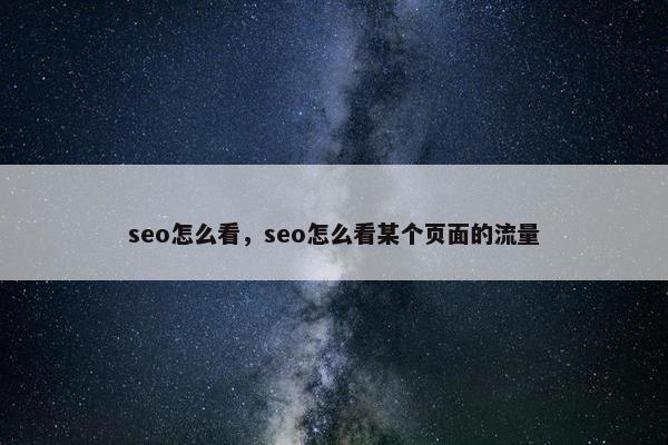 seo怎么看，seo怎么看某个页面的流量