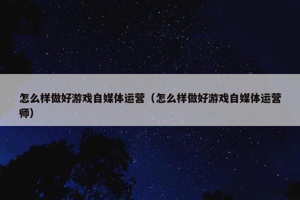 怎么样做好游戏自媒体运营（怎么样做好游戏自媒体运营师）