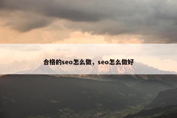 合格的seo怎么做，seo怎么做好