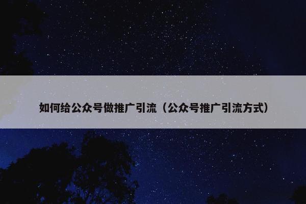 如何给公众号做推广引流（公众号推广引流方式）