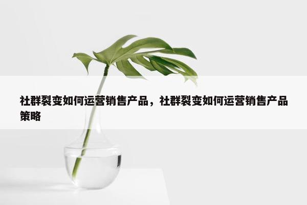 社群裂变如何运营销售产品，社群裂变如何运营销售产品策略