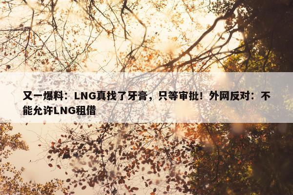 又一爆料：LNG真找了牙膏，只等审批！外网反对：不能允许LNG租借