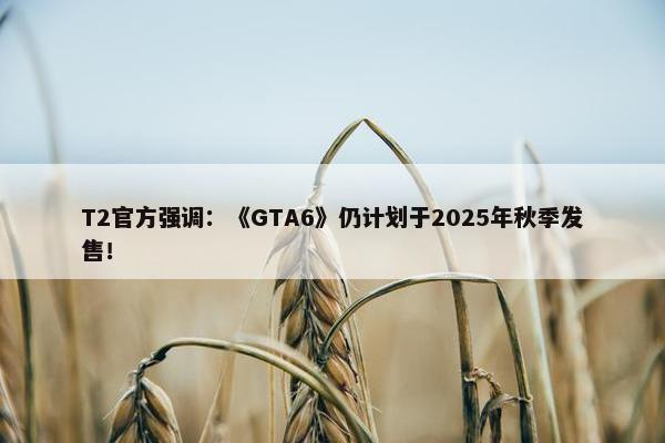 T2官方强调：《GTA6》仍计划于2025年秋季发售！