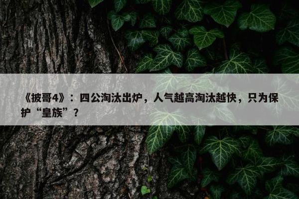 《披哥4》：四公淘汰出炉，人气越高淘汰越快，只为保护“皇族”？