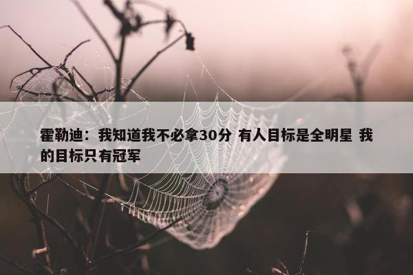 霍勒迪：我知道我不必拿30分 有人目标是全明星 我的目标只有冠军