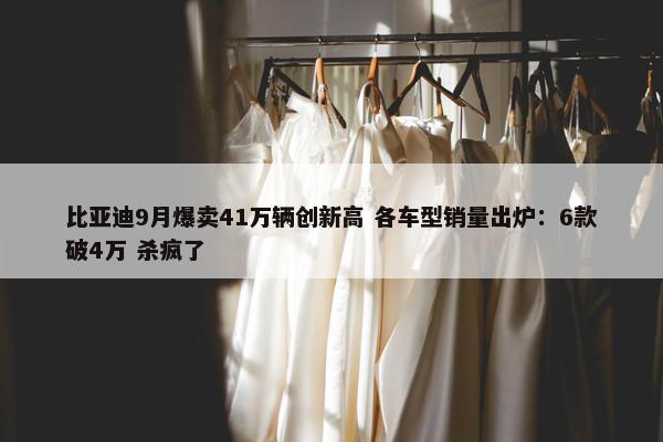 比亚迪9月爆卖41万辆创新高 各车型销量出炉：6款破4万 杀疯了