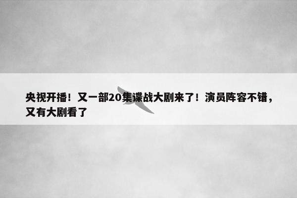 央视开播！又一部20集谍战大剧来了！演员阵容不错，又有大剧看了