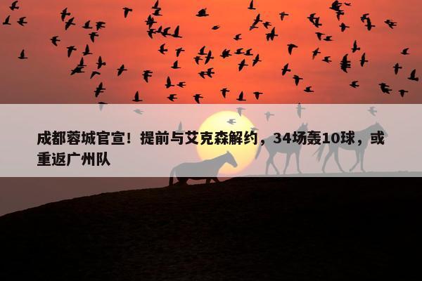 成都蓉城官宣！提前与艾克森解约，34场轰10球，或重返广州队