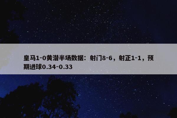 皇马1-0黄潜半场数据：射门8-6，射正1-1，预期进球0.34-0.33