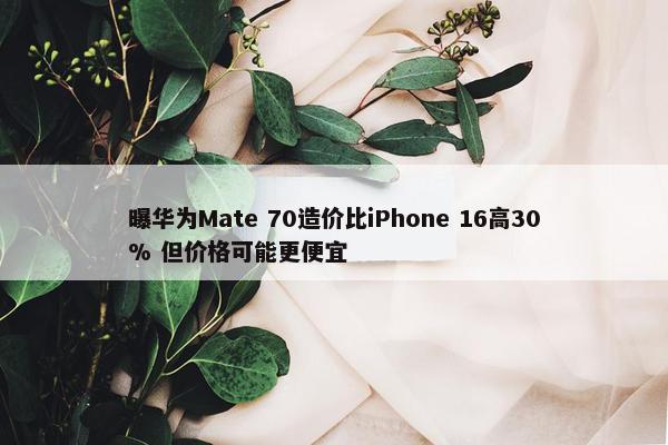 曝华为Mate 70造价比iPhone 16高30% 但价格可能更便宜