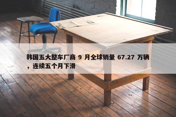 韩国五大整车厂商 9 月全球销量 67.27 万辆，连续五个月下滑