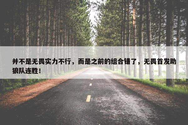 并不是无畏实力不行，而是之前的组合错了，无畏首发助狼队连胜！