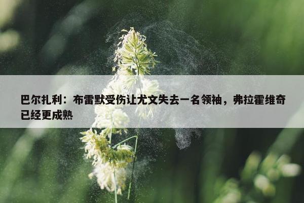 巴尔扎利：布雷默受伤让尤文失去一名领袖，弗拉霍维奇已经更成熟