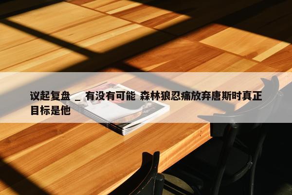 议起复盘 _ 有没有可能 森林狼忍痛放弃唐斯时真正目标是他