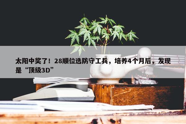 太阳中奖了！28顺位选防守工兵，培养4个月后，发现是“顶级3D”