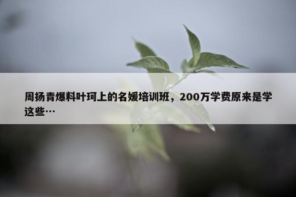 周扬青爆料叶珂上的名媛培训班，200万学费原来是学这些…