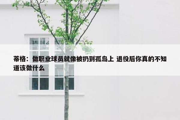 蒂格：做职业球员就像被扔到孤岛上 退役后你真的不知道该做什么