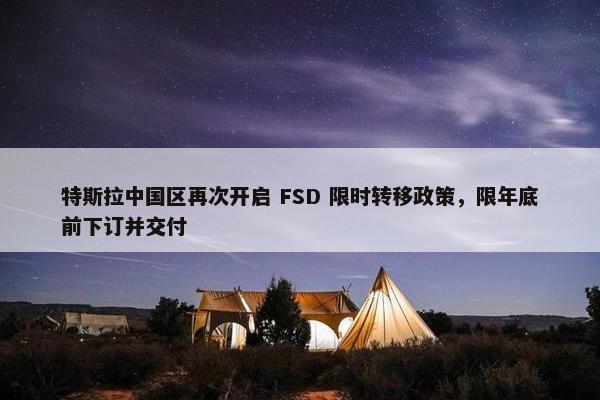 特斯拉中国区再次开启 FSD 限时转移政策，限年底前下订并交付