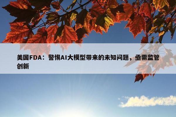 美国FDA：警惕AI大模型带来的未知问题，亟需监管创新