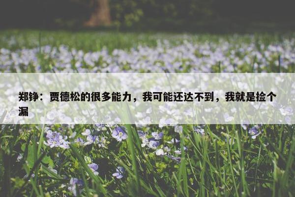 郑铮：贾德松的很多能力，我可能还达不到，我就是捡个漏