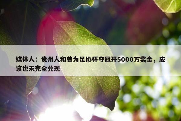 媒体人：贵州人和曾为足协杯夺冠开5000万奖金，应该也未完全兑现