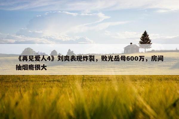 《再见爱人4》刘爽表现炸裂，败光岳母600万，房间抽烟瘾很大