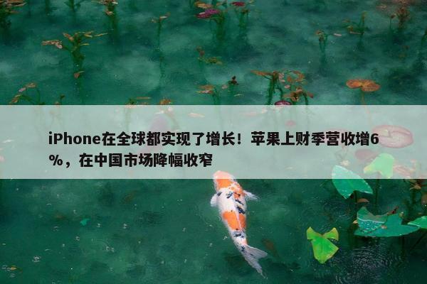 iPhone在全球都实现了增长！苹果上财季营收增6%，在中国市场降幅收窄