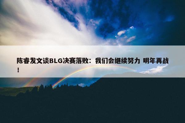 陈睿发文谈BLG决赛落败：我们会继续努力 明年再战！