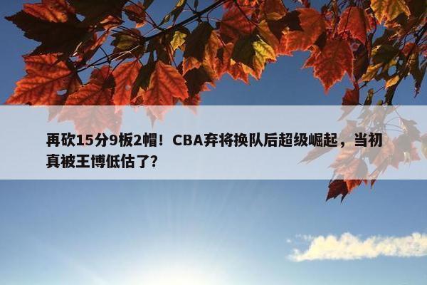 再砍15分9板2帽！CBA弃将换队后超级崛起，当初真被王博低估了？