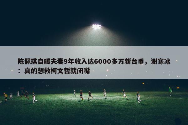 陈佩琪自曝夫妻9年收入达6000多万新台币，谢寒冰：真的想救柯文哲就闭嘴