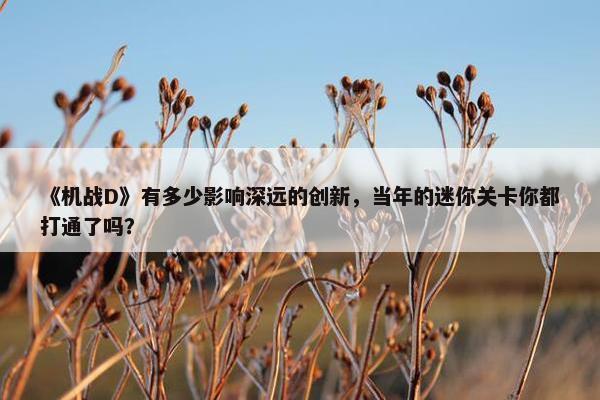 《机战D》有多少影响深远的创新，当年的迷你关卡你都打通了吗？