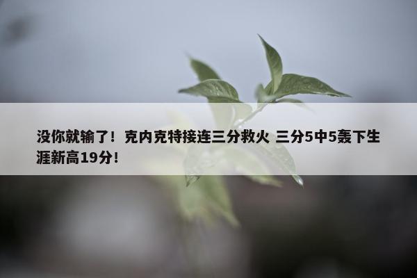 没你就输了！克内克特接连三分救火 三分5中5轰下生涯新高19分！