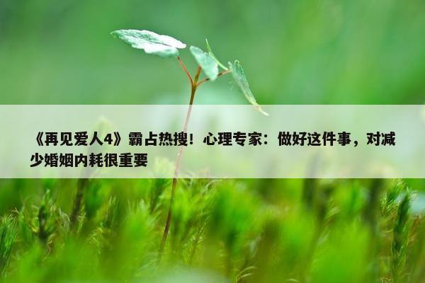 《再见爱人4》霸占热搜！心理专家：做好这件事，对减少婚姻内耗很重要