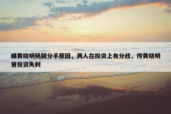 曝黄晓明杨颖分手原因，两人在投资上有分歧，传黄晓明曾投资失利