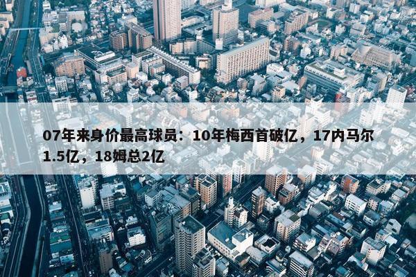 07年来身价最高球员：10年梅西首破亿，17内马尔1.5亿，18姆总2亿