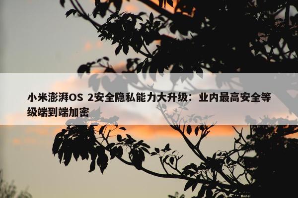 小米澎湃OS 2安全隐私能力大升级：业内最高安全等级端到端加密