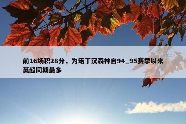 前16场积28分，为诺丁汉森林自94_95赛季以来英超同期最多