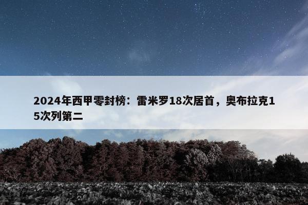 2024年西甲零封榜：雷米罗18次居首，奥布拉克15次列第二