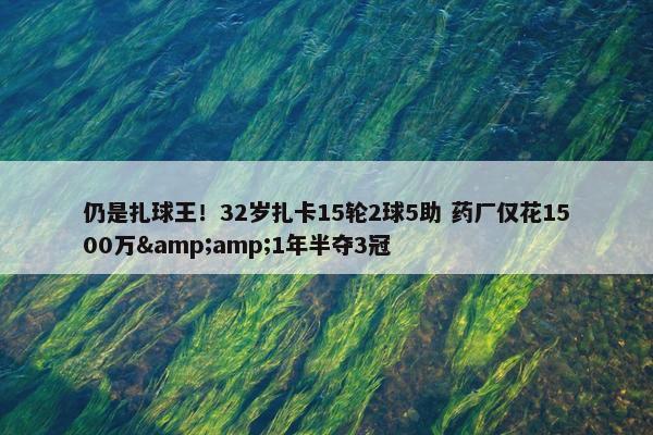 仍是扎球王！32岁扎卡15轮2球5助 药厂仅花1500万&amp;1年半夺3冠