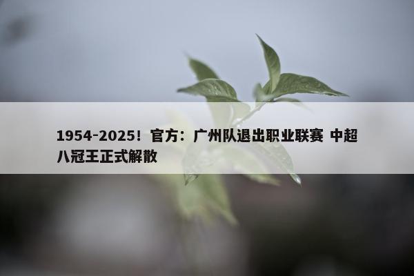 1954-2025！官方：广州队退出职业联赛 中超八冠王正式解散