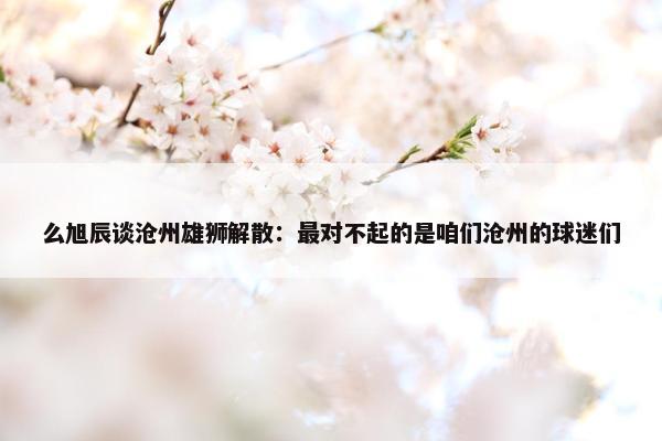 么旭辰谈沧州雄狮解散：最对不起的是咱们沧州的球迷们