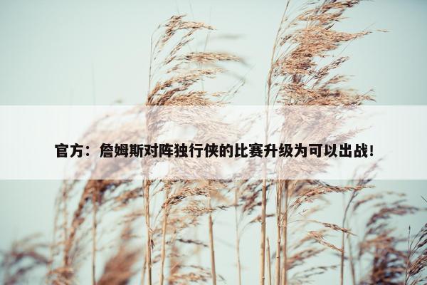 官方：詹姆斯对阵独行侠的比赛升级为可以出战！