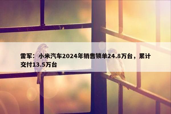 雷军：小米汽车2024年销售锁单24.8万台，累计交付13.5万台