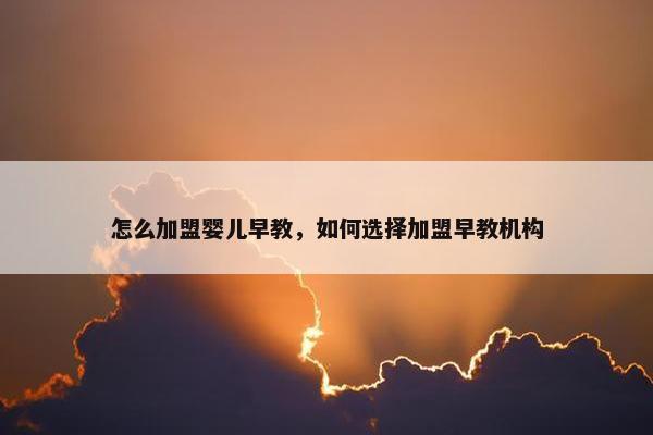 怎么加盟婴儿早教，如何选择加盟早教机构