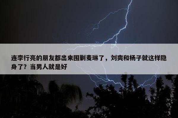 连李行亮的朋友都出来围剿麦琳了，刘爽和杨子就这样隐身了？当男人就是好