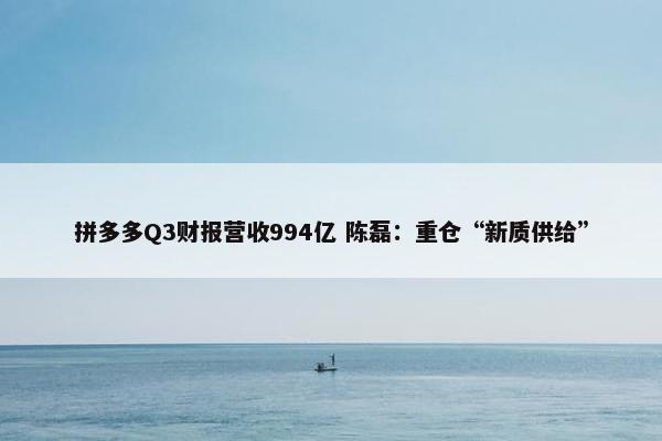 拼多多Q3财报营收994亿 陈磊：重仓“新质供给”