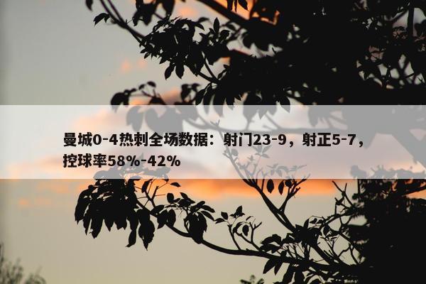 曼城0-4热刺全场数据：射门23-9，射正5-7，控球率58%-42%