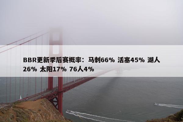 BBR更新季后赛概率：马刺66% 活塞45% 湖人26% 太阳17% 76人4%