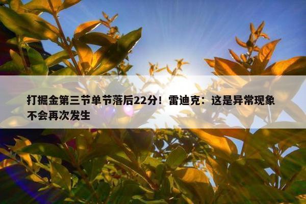 打掘金第三节单节落后22分！雷迪克：这是异常现象 不会再次发生